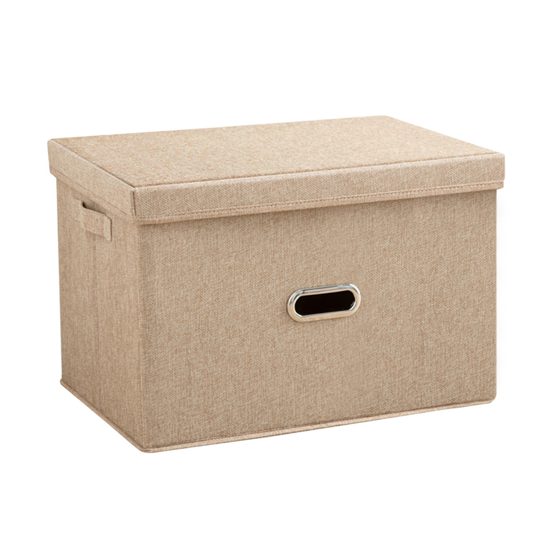 Collapsible Canvas Storage Box Organiser Beige Medium - Free Shipping