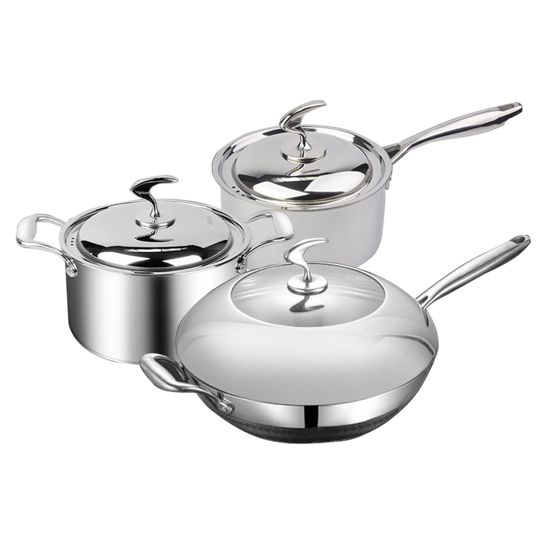 Stainless Steel 6 Piece Cookware Set 18/10 3-Ply Frying Pan - Free Shipping