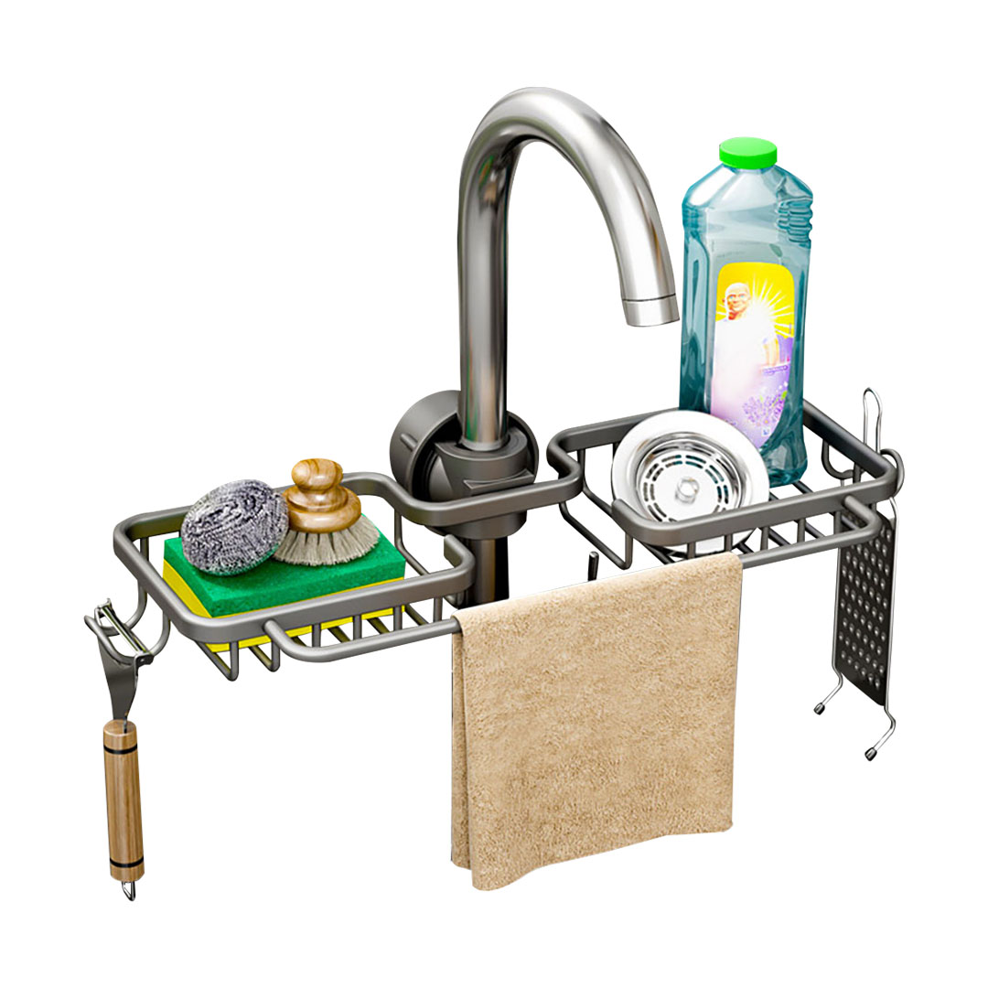 Kitchen Sink Faucet Soap Dark Grey Rack Drainer with Towel Bar Holder - Free Shipping