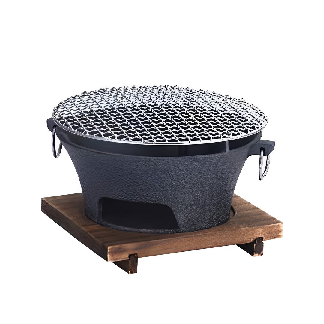 BBQ Grill Cast Iron Japanese Charcoal Stove with Net Grill and Wooden Board - Free Shipping