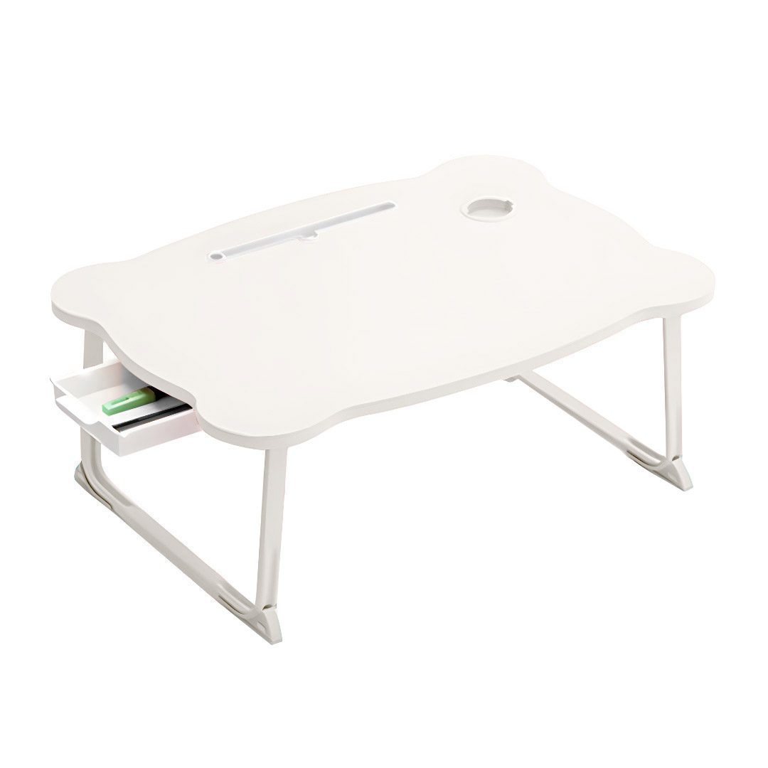 White Portable Bed Table Adjustable Folding Mini Desk With Mini Drawer Cup-Holder - Free Shipping
