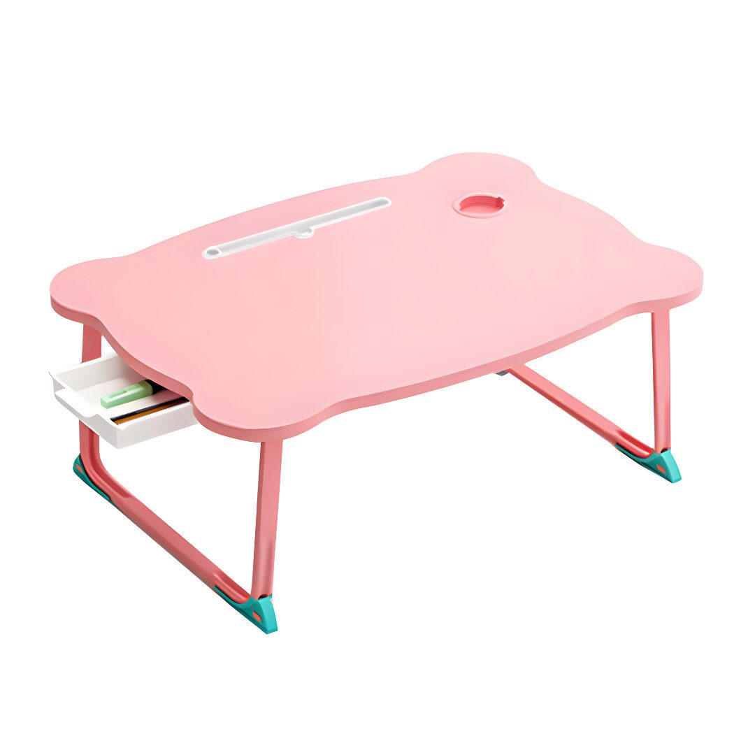 Pink Portable Bed Table Adjustable Folding Mini Desk With Mini Drawer and Cup-Holder - Free Shipping
