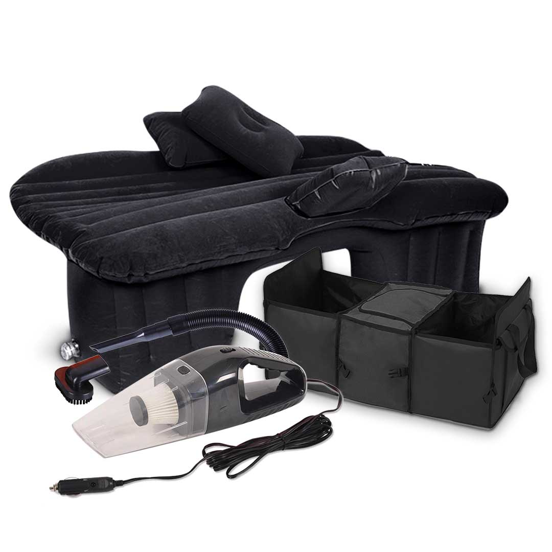Portable Camping Car Set, Inflatable Air Bed, Storage organiser, and Handheld Vacuum Black - Free Shipping