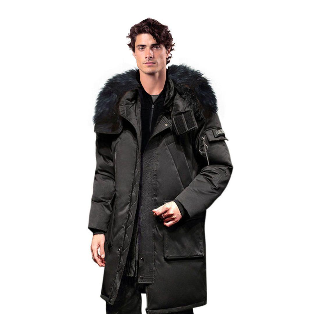 abbee Warm Fur Hooded Down Jacket Quilted Puffer Coat Black 2XL - Free Shipping