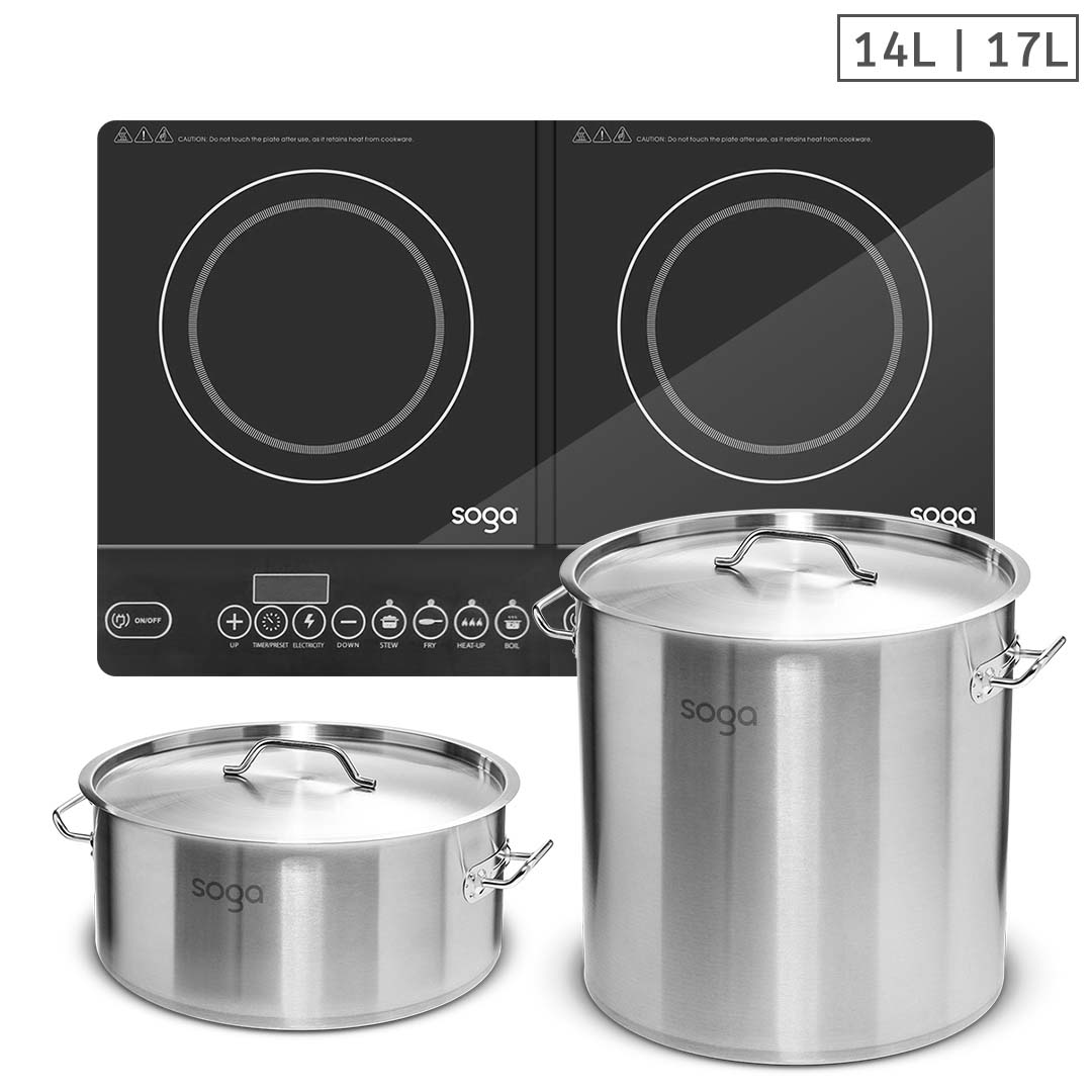 Stainless Steel Stockpot 14L and 17L, Dual Burners Cooktop Stove - Free Shipping
