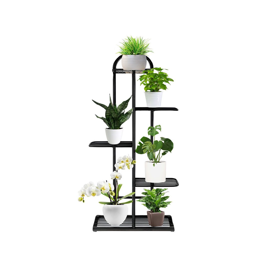 Metal Plant Stand Flower Pot Display Shelf Indoor 5 Tier 6 Pots Black - Free Shipping
