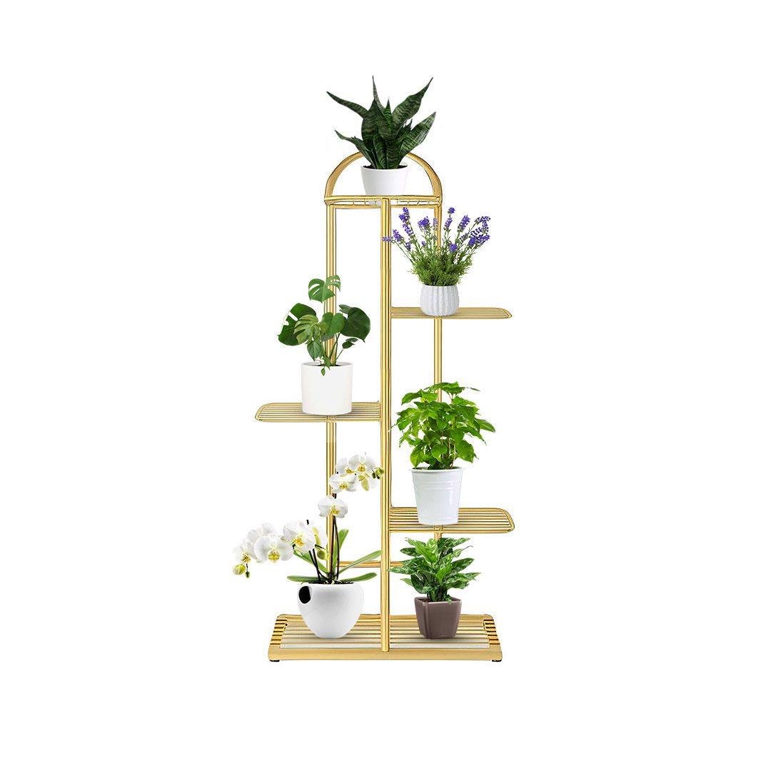 Flowerpot Display Shelf Rack 5 Tier 6 Pots Gold Metal Plant Stand - Free Shipping