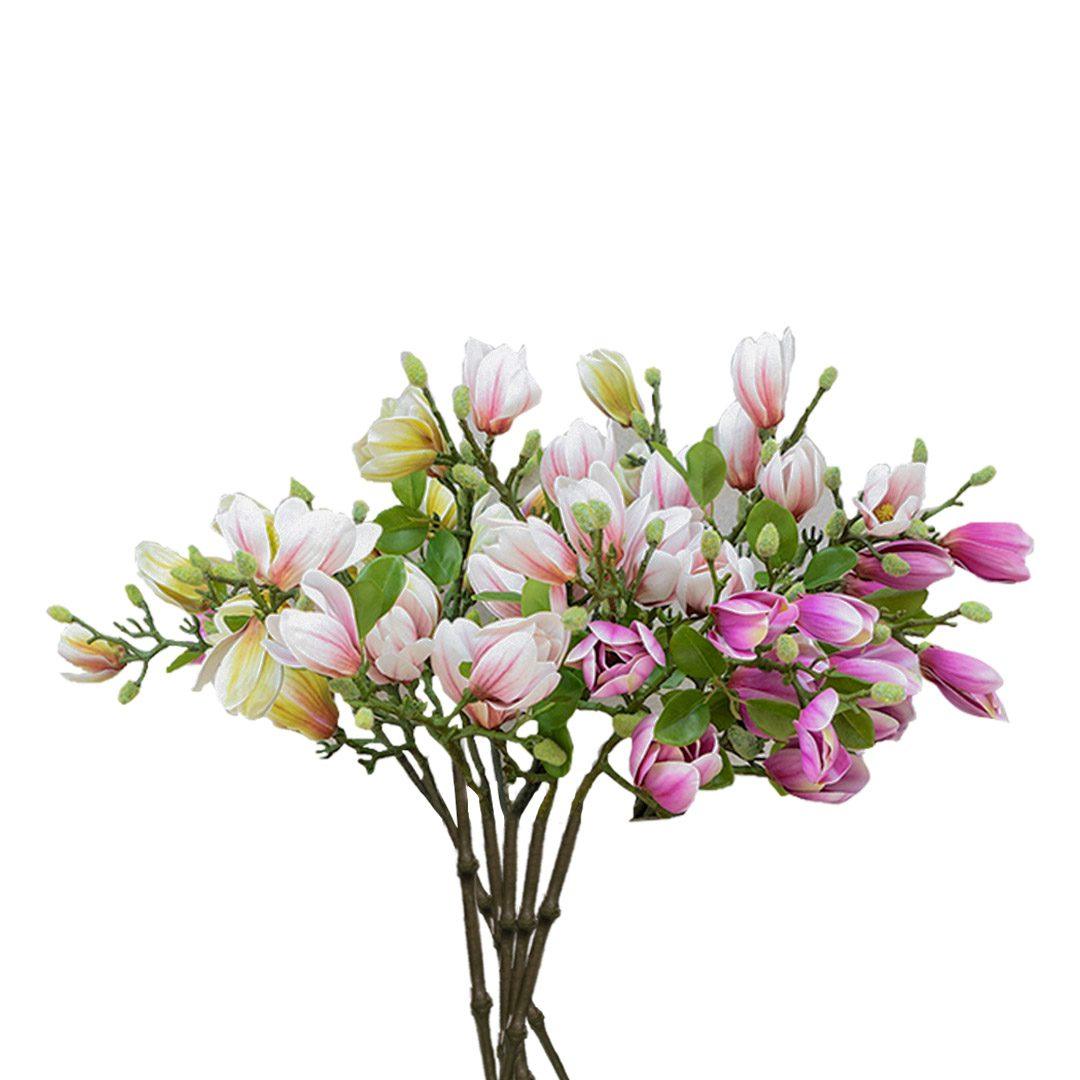 Flower Bridal Bouquet 6 Bunch Artificial Silk Magnolia denudata 4 Heads Table Decor Purple - Free Shipping