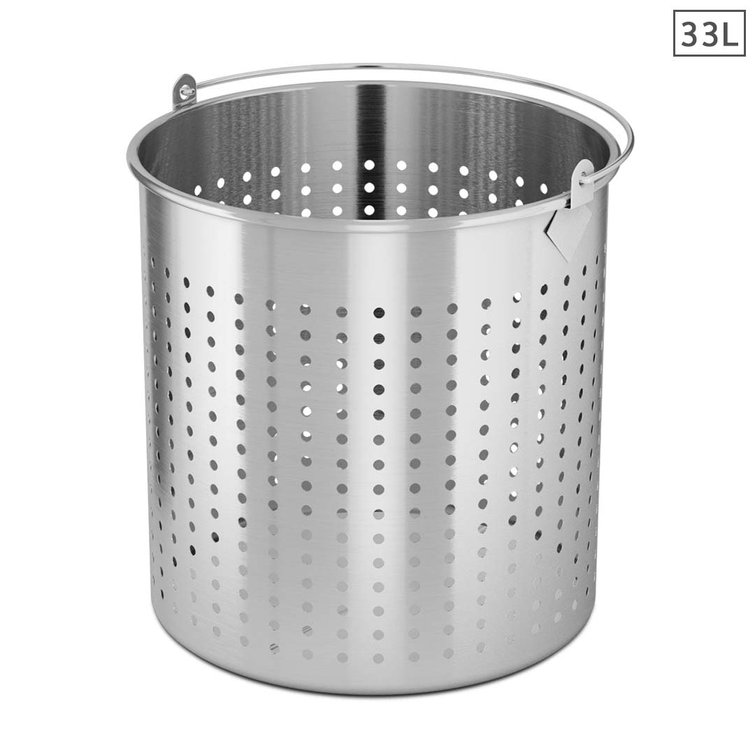 Stainless Steel Perforated Stockpot Basket Pasta Strainer with Handle 33L 18/10