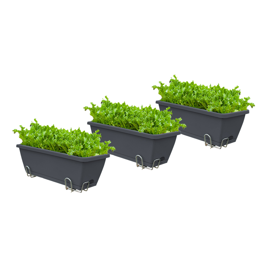 49.5cm Black Planter Vegetable Herb Outdoor Box with Holder X 3 - Free Shipping