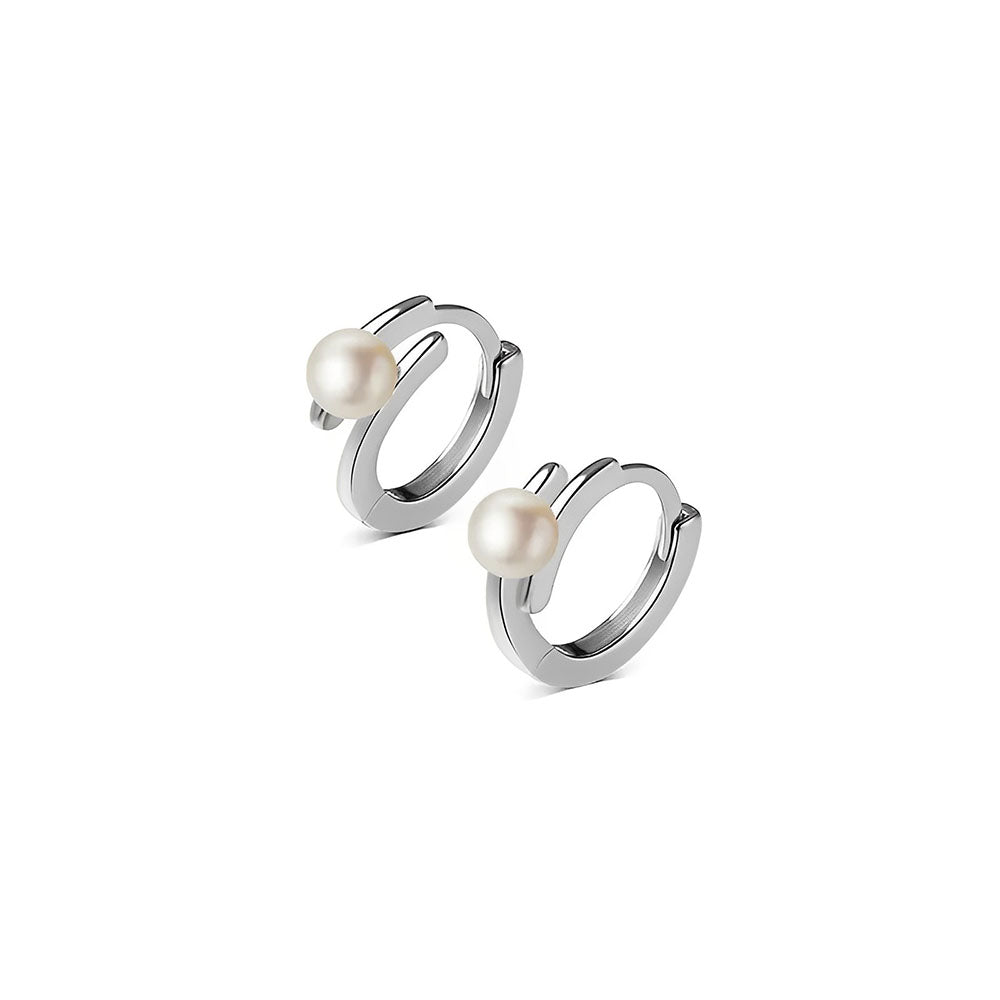 Sterling Silver Natural Pearl Circle Hoop Earrings, Statement Jewellery - Free Shipping