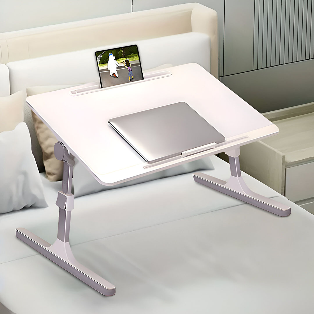 60x40cm White Portable Workstation - Adjustable Foldable Bed Laptop Desk - Image 2