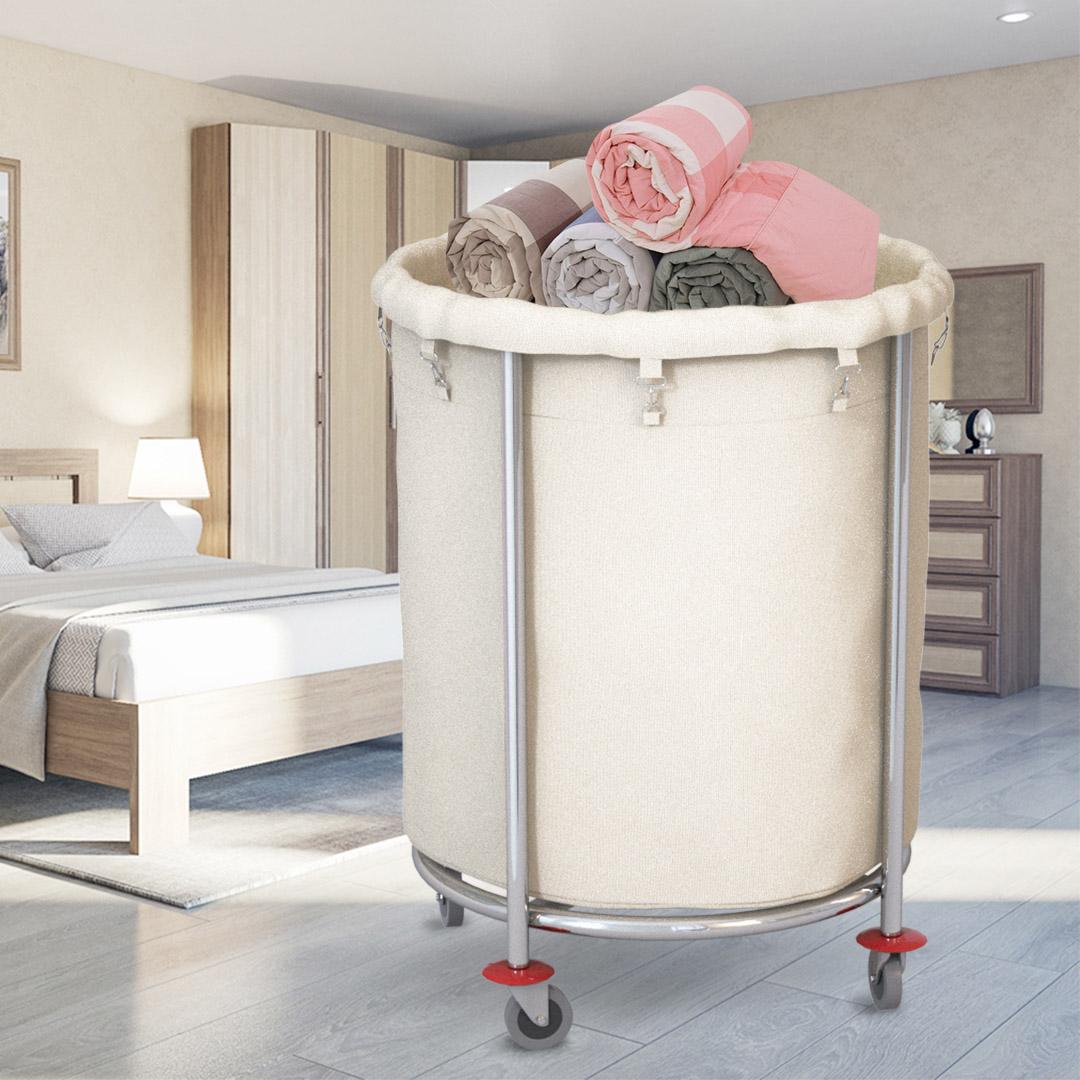 Stainless Steel Commercial Round Linen Laundry Trolley - Free Shipping - Image 5