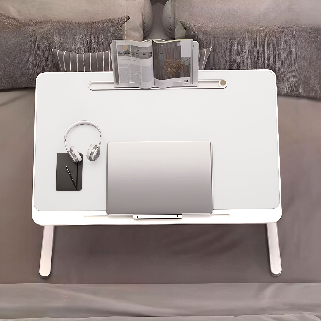 60x40cm White Portable Workstation - Adjustable Foldable Bed Laptop Desk - Image 5