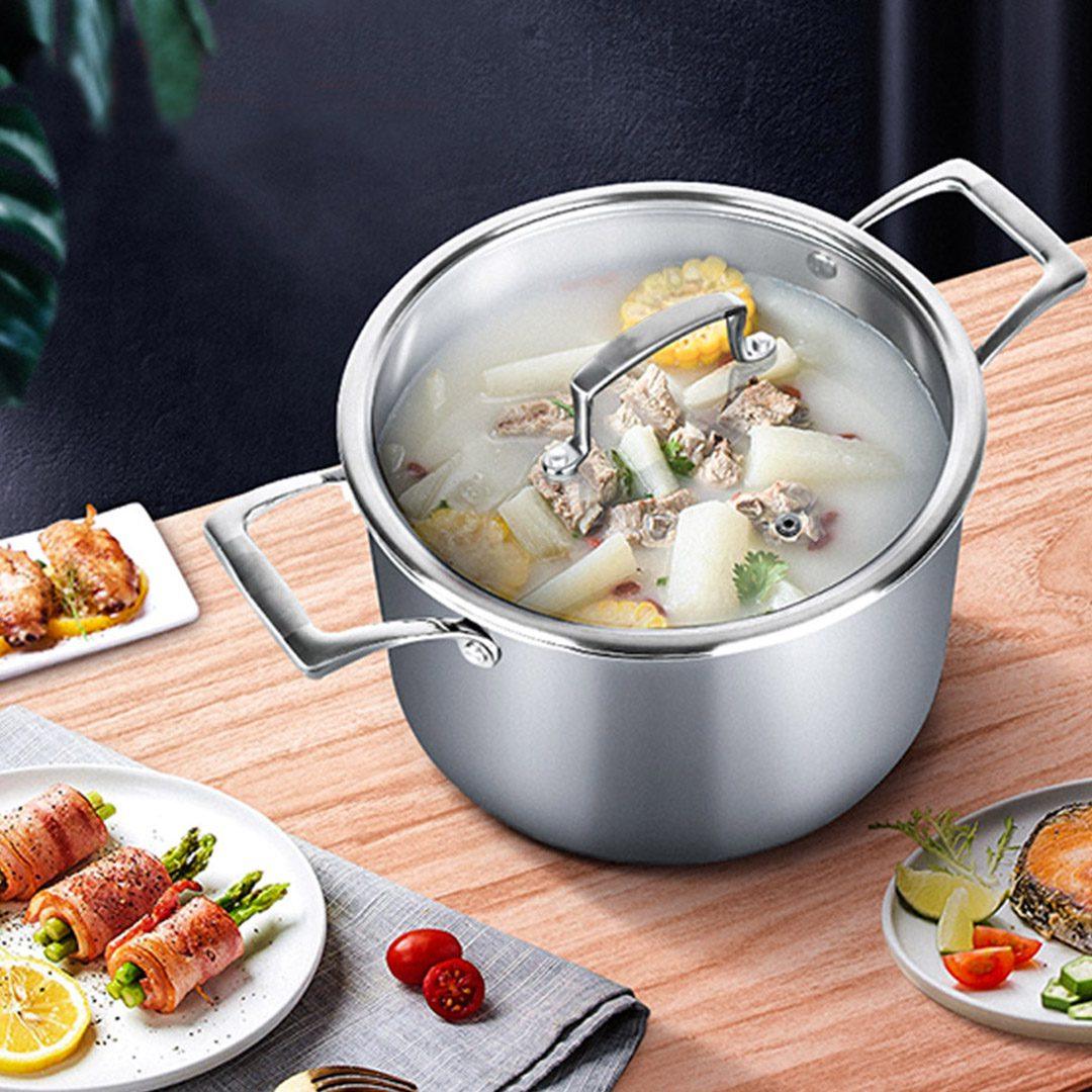 Stainless Steel Soup Pot Stock Cooking Stockpot Heavy Duty Thick Bottom with Glass Lid 20cm - Free Shipping - Image 9