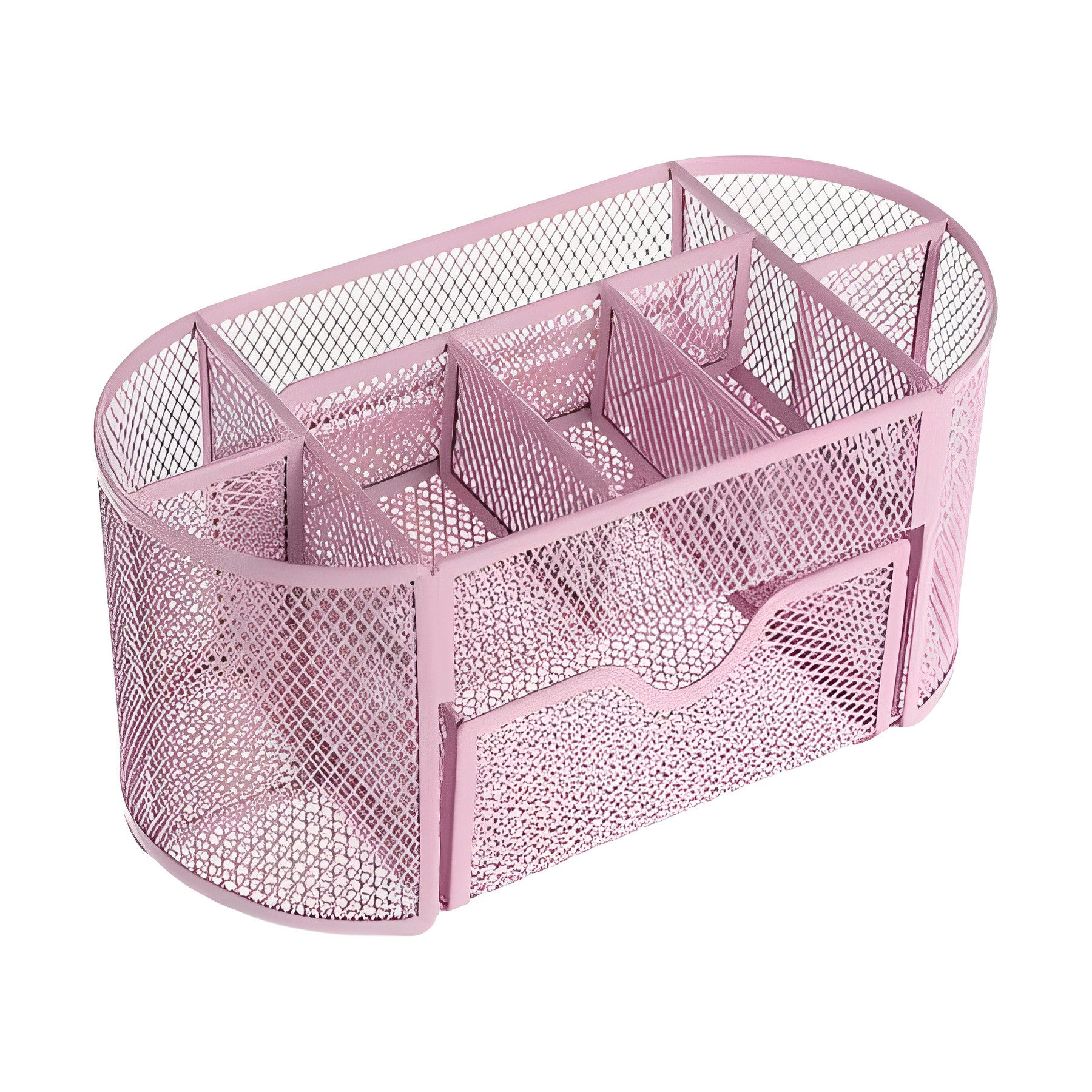 Metal Mesh Stationery Organiser, Large Capacity Compartments, Pink Office and School Supplies