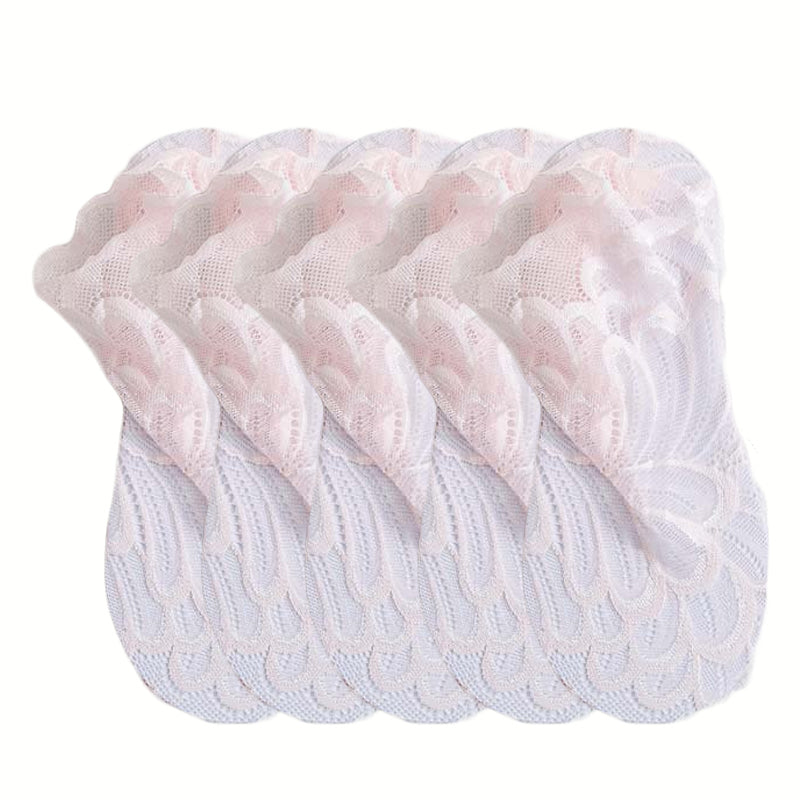 5 Sets One Size 4-5 Light Peach Summer Lace Peacock Flower Women's Ankle Socks - Free Shipping