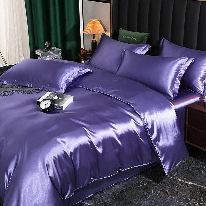Lilac US Full 3-Pc Satin Duvet Set, Polyester Luxury Bedding - Image 3