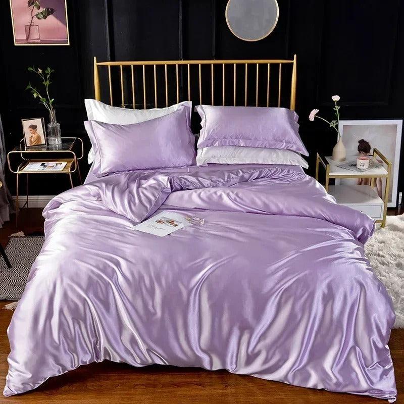 Lilac US Full 3-Pc Satin Duvet Set, Polyester Luxury Bedding - Image 2