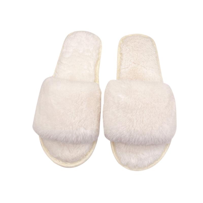 Size 5-6 Basic White Plush Flip Flop Slipper, Ideal for Cosy Winter Wear at Home