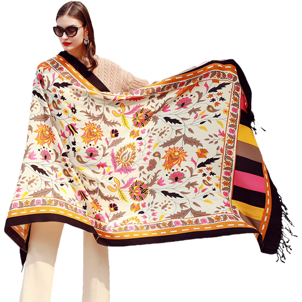 Beige Merino Wool Neck Wrap with Silk Satin, Winter Style Fashion - Free Shipping