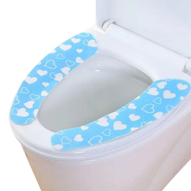 Blue Love Pattern Washable Toilet Seat Mat, Soft Cushion Pad for Bidet Cover Accessories