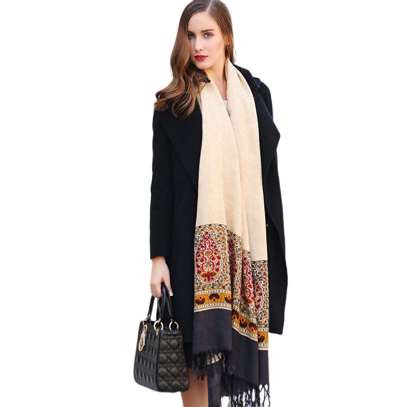 Cream Merino Wool Poncho Winter Scarf Bandana for Women, Warmth and Fashion - Free Shipping