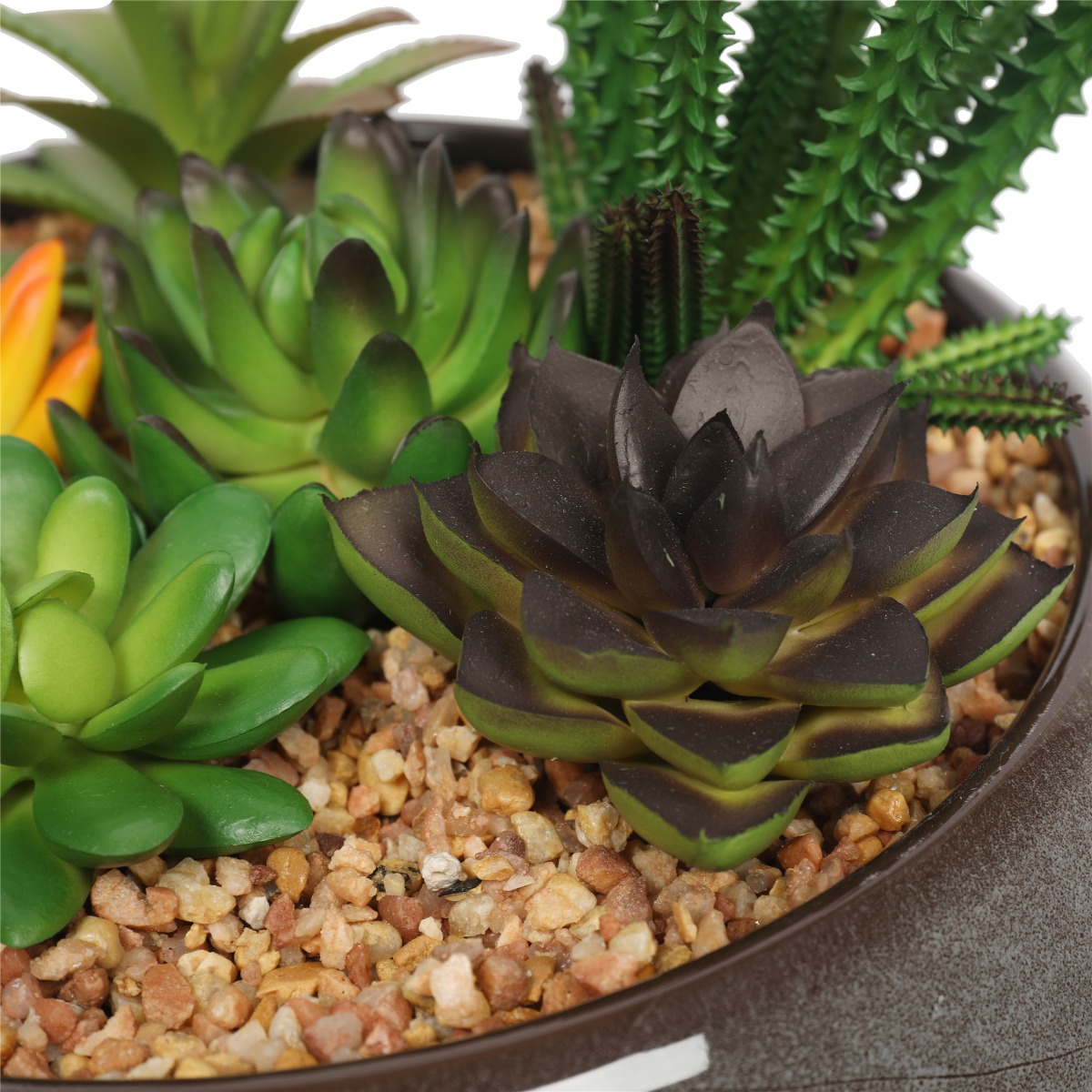 19cm Artificial Succulents in Round Decorative Bowl Planter - Image 2