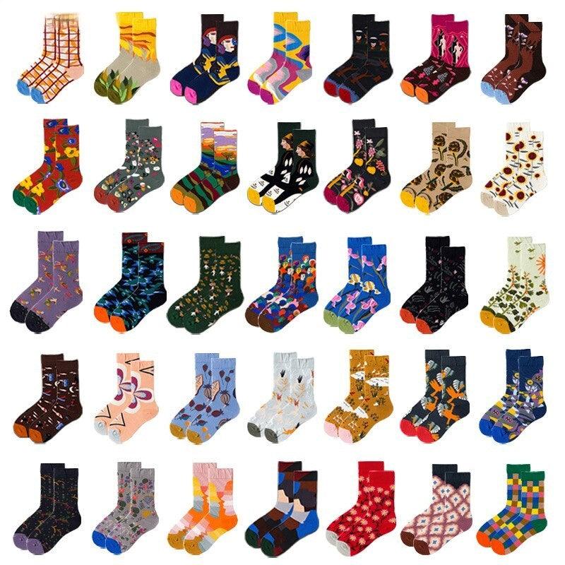 5 Pairs Women's Cotton Socks Size 5-9, Painting Design as Gift Idea - Image 3