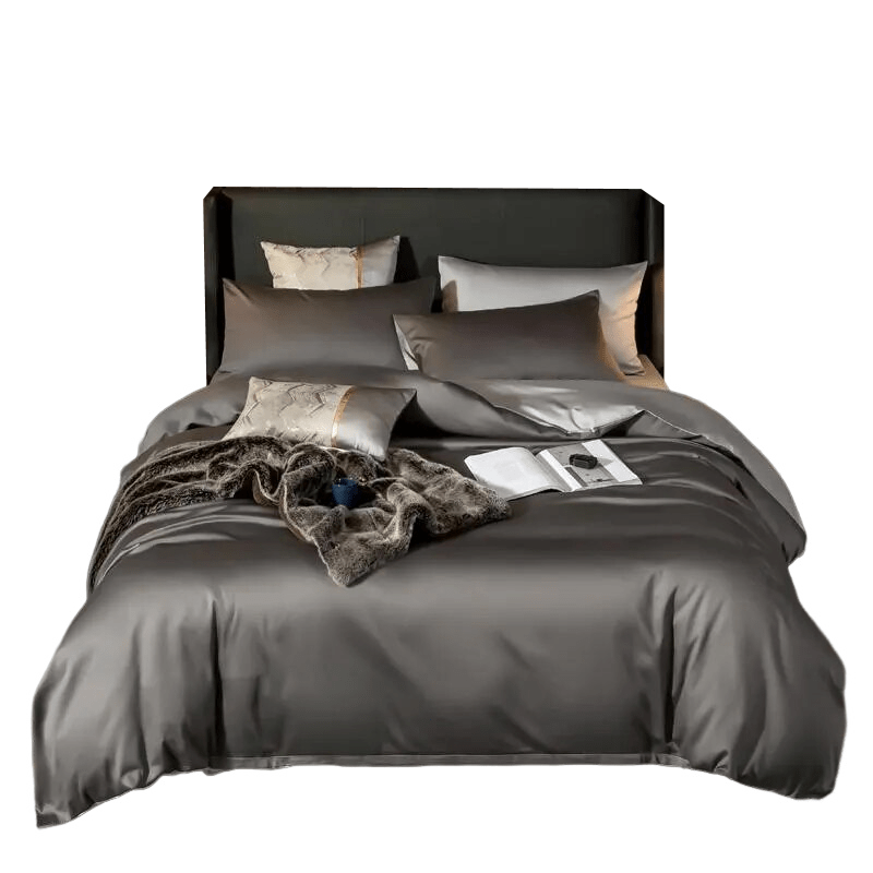 Deep Grey Light Grey Soft Luxury Egyptian Cotton Bedding Cover Queen Size 6-Piece Bed Set