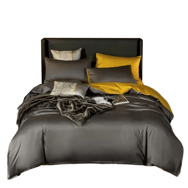 Deep Grey and Yellow Ultra Soft Egyptian Cotton Bedding Full Size 4-Piece Set