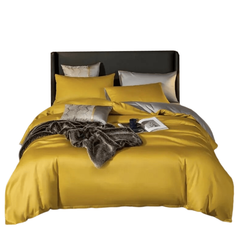 Yellow and Light Grey Ultra Soft Luxury Egyptian Cotton King Size 6-Piece Bed Set