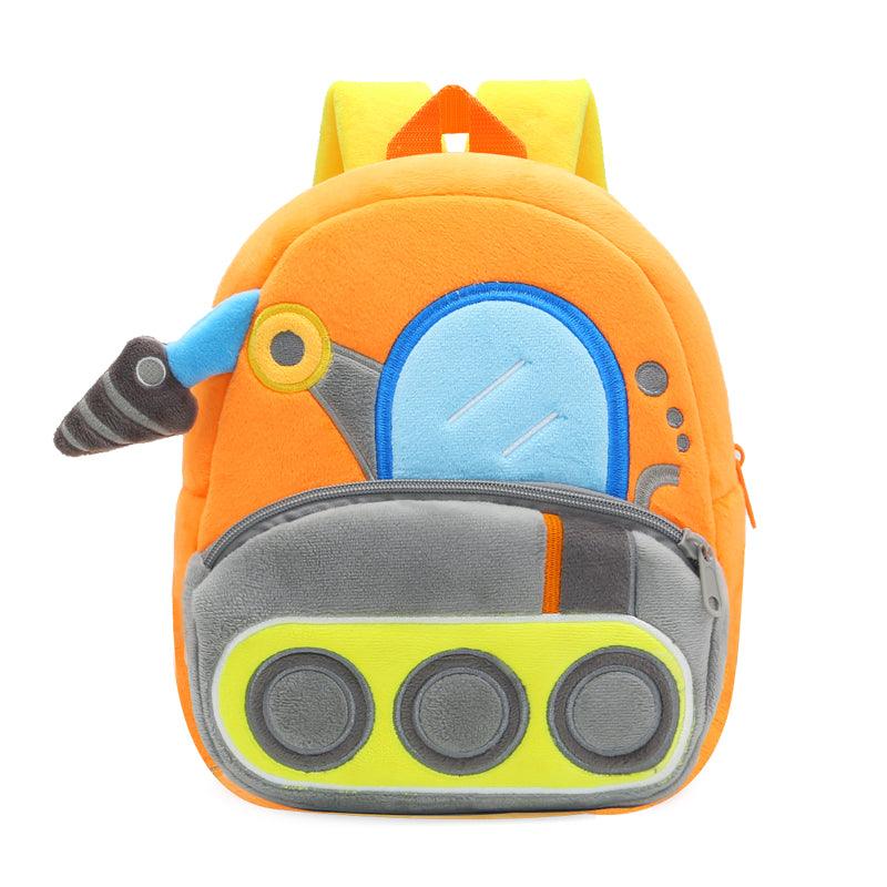 Orange Drill Carriage Backpack Cute Vehicle Design, Toddler Plush Bag