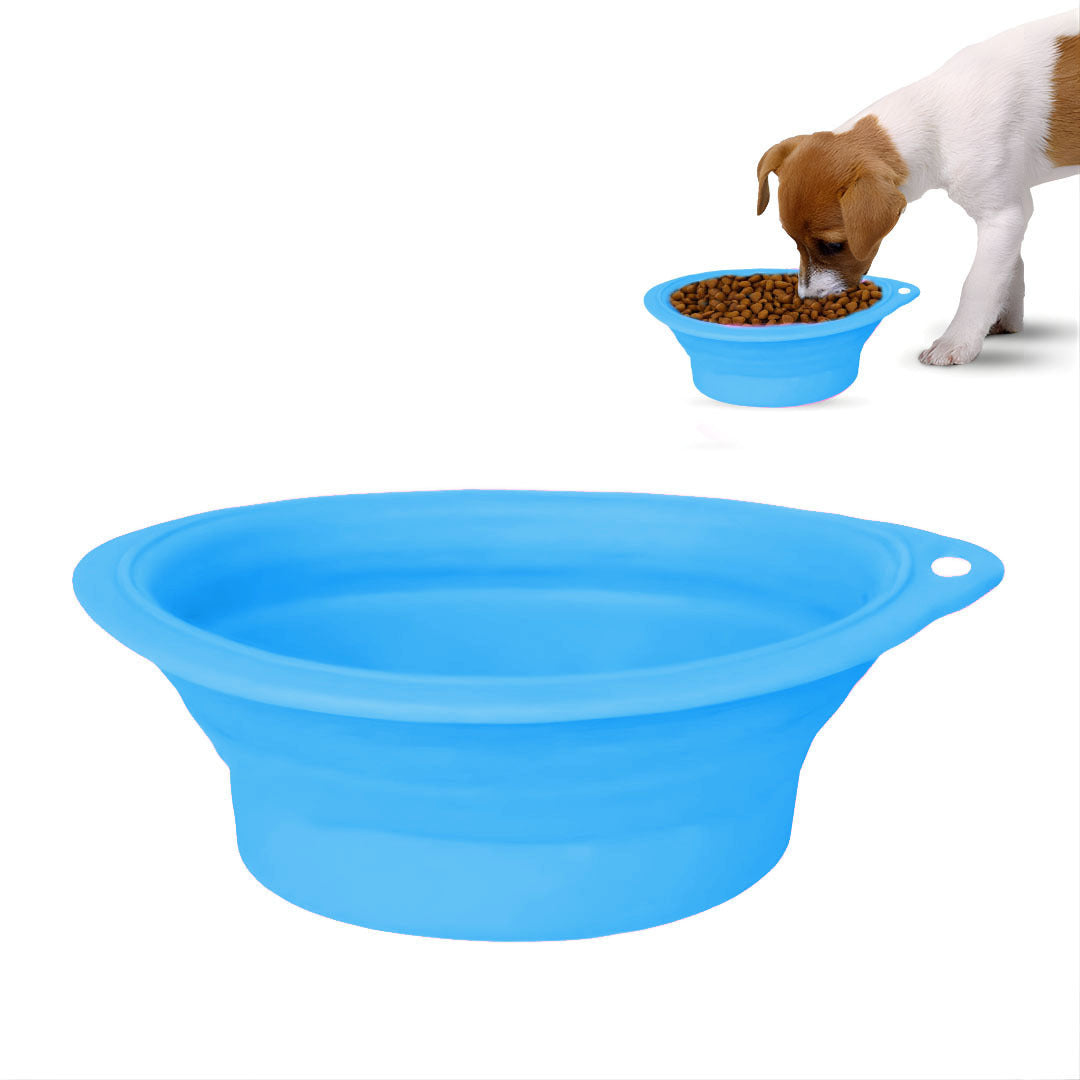 Blue Folding Dog Bowl, Portable, Lightweight Travel Essential - Free Shipping
