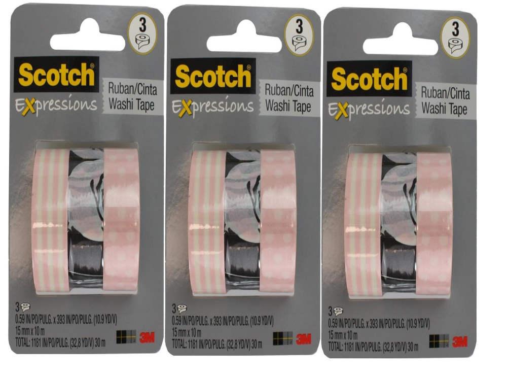 Scotch Tape 15mm X 10m Pink 3PK Assorted x 3
