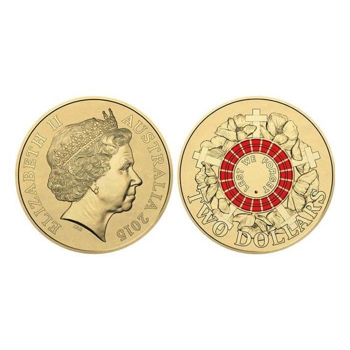 Lest We Forget ANZAC Day $2 Coloured Coin 2015