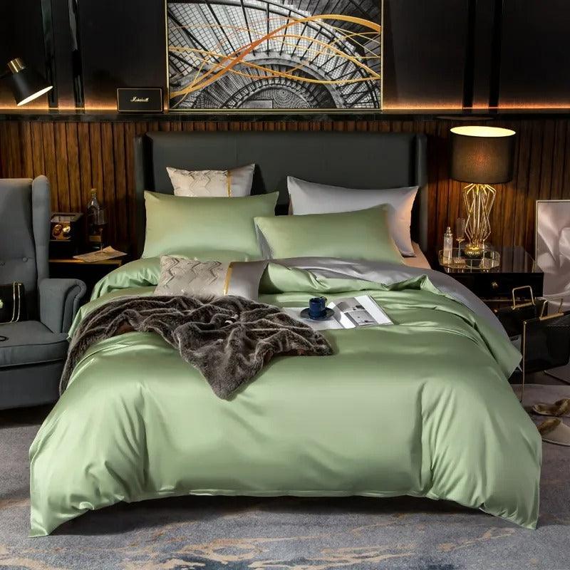 Green and Light Grey Ultra Soft Luxury Egyptian Cotton Full Size 4-Piece Bed Set - Image 3