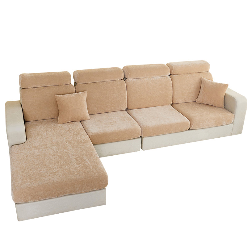 Large Coffee L Shape Polyester Chenille Sofa Cover for the Living Room, Head Cushion