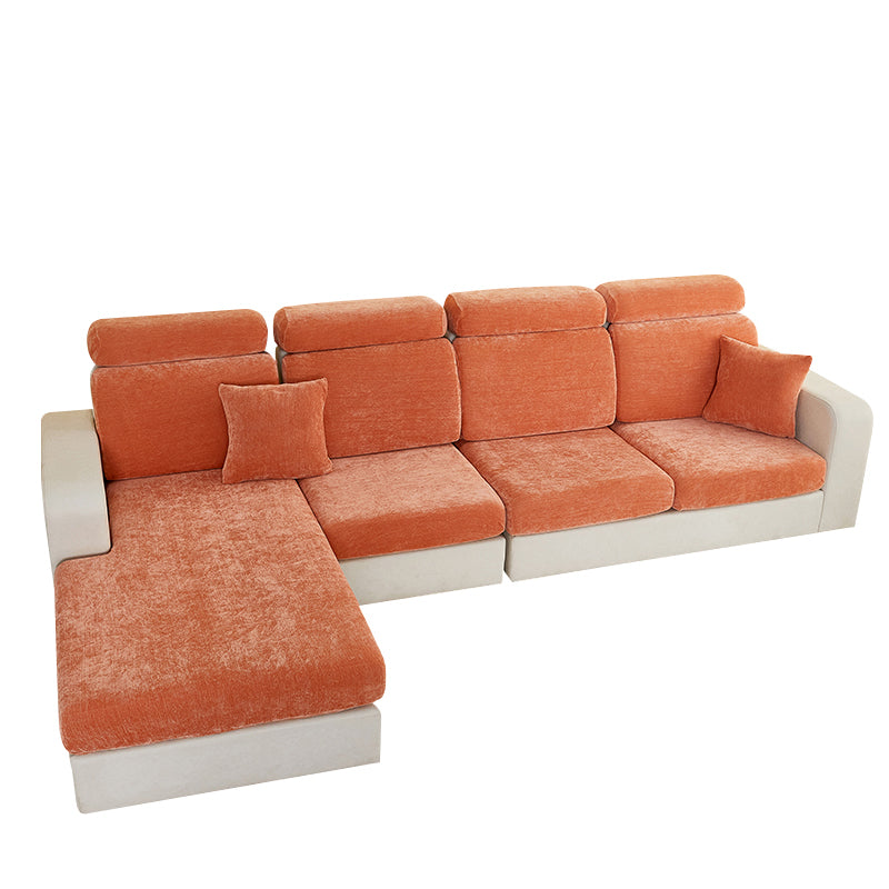 Rustic Orange L Shape Polyester Chenille Sofa Cover Living Room Enlarge Size XL
