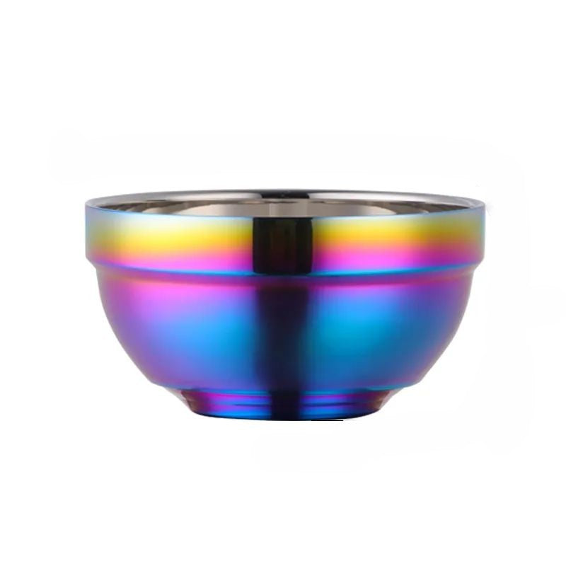 Pink Rainbow 5-Piece Large Stainless Steel Rice Bowl Set with Anti-Scalding Layer