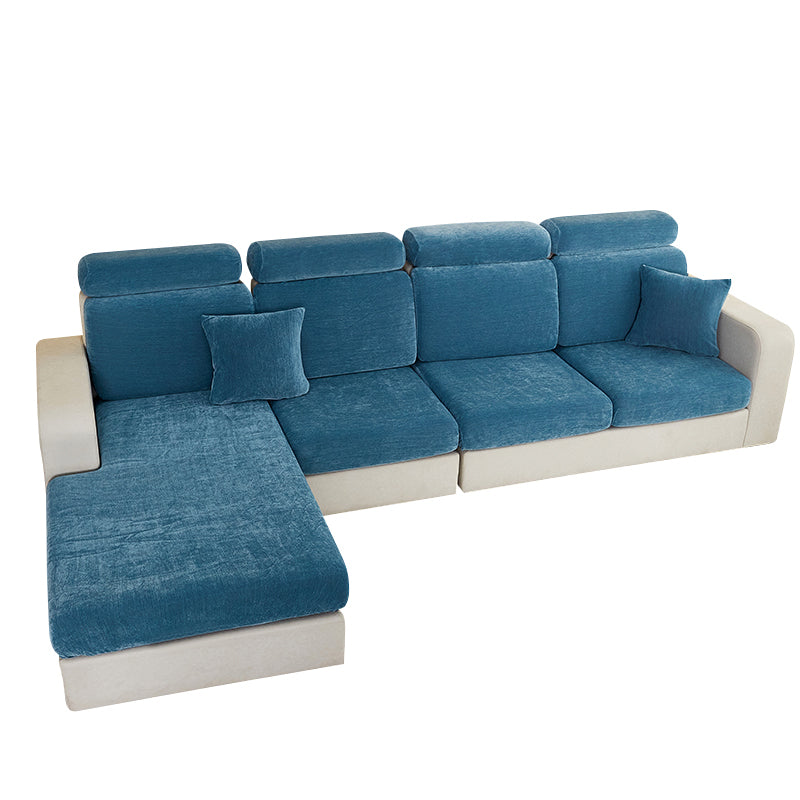 Dark Blue L Shape Polyester Chenille Sofa Cover Living Room Normal Size S