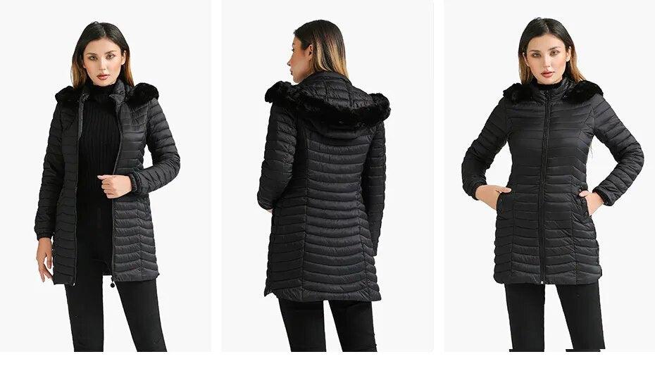 XL Purple Fur Hooded Puffer Jacket, Lightweight Outerwear - Image 6