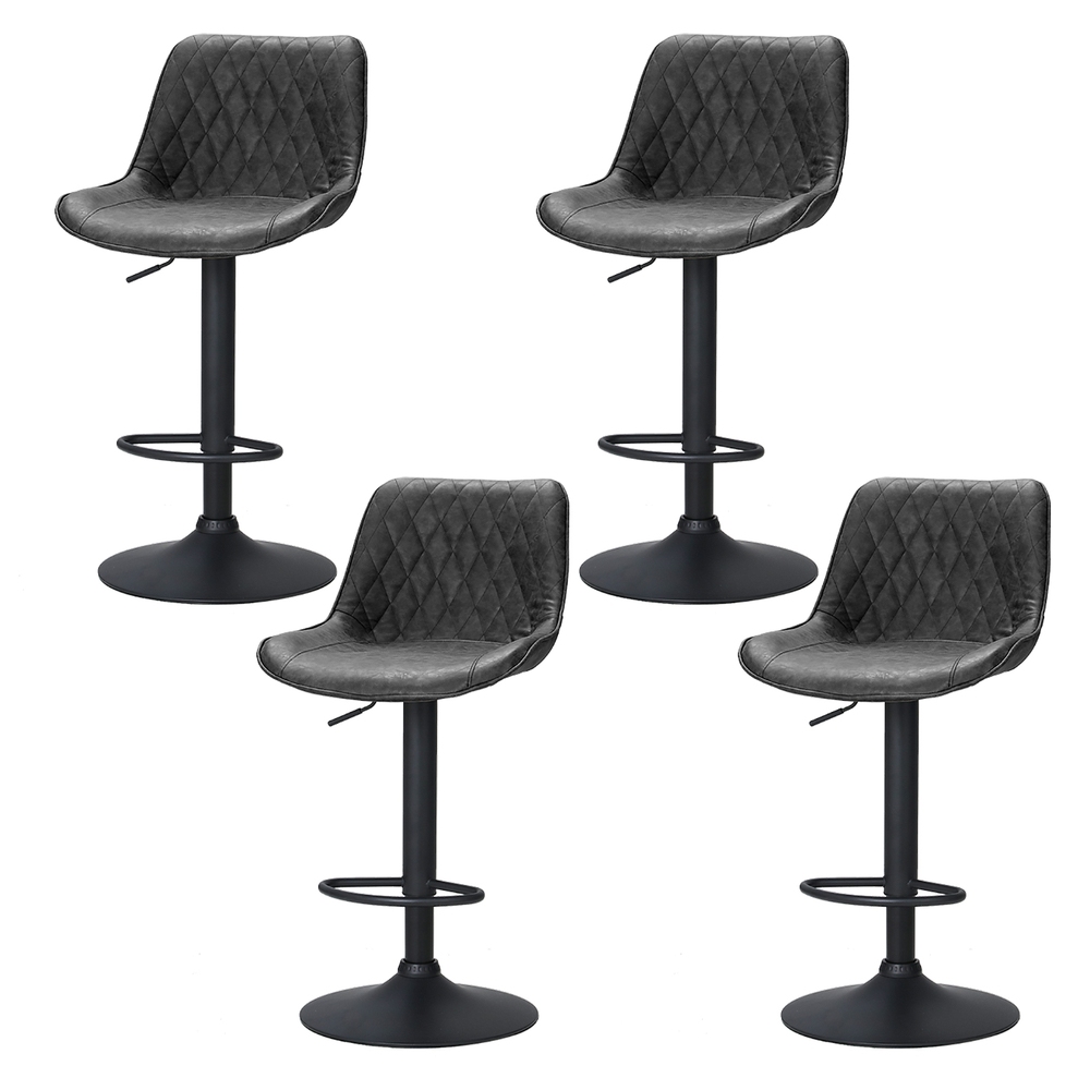 Artiss Set of 4 Vintage Gas Lift Leather Bar Stools - Black