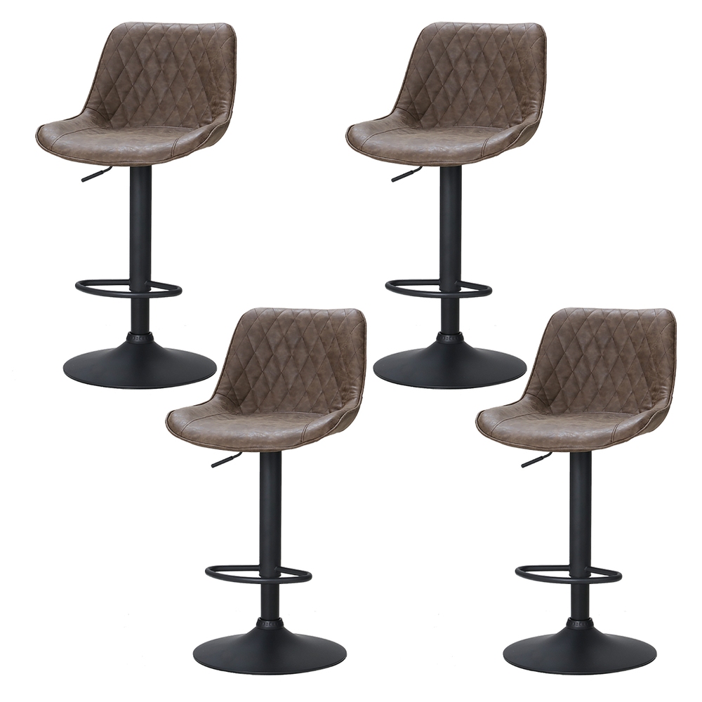 Artiss Set of 4 Vintage Gas Lift Leather Bar Stools - Brown (Style B)