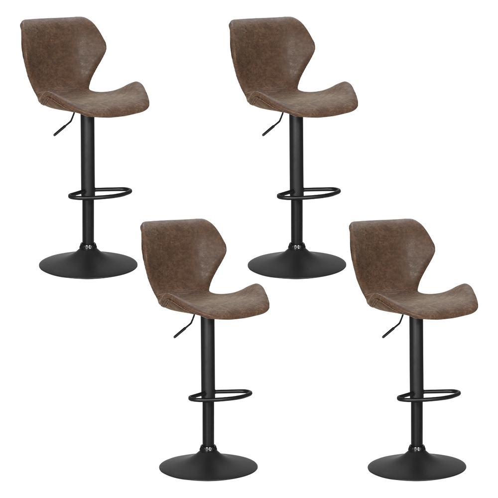 Artiss Set of 4 Vintage Gas Lift Leather Bar Stools - Brown (Style A)