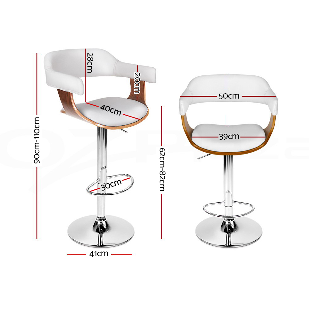 Artiss Leather Gas Lift Bar Stools with Armrest White - Image 2