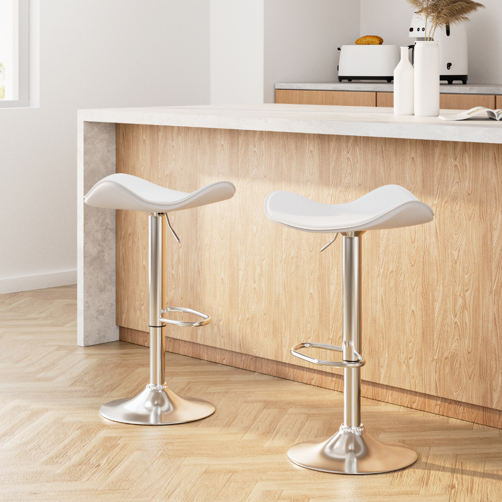 Artiss 2-Pack White Leather Bar Stools