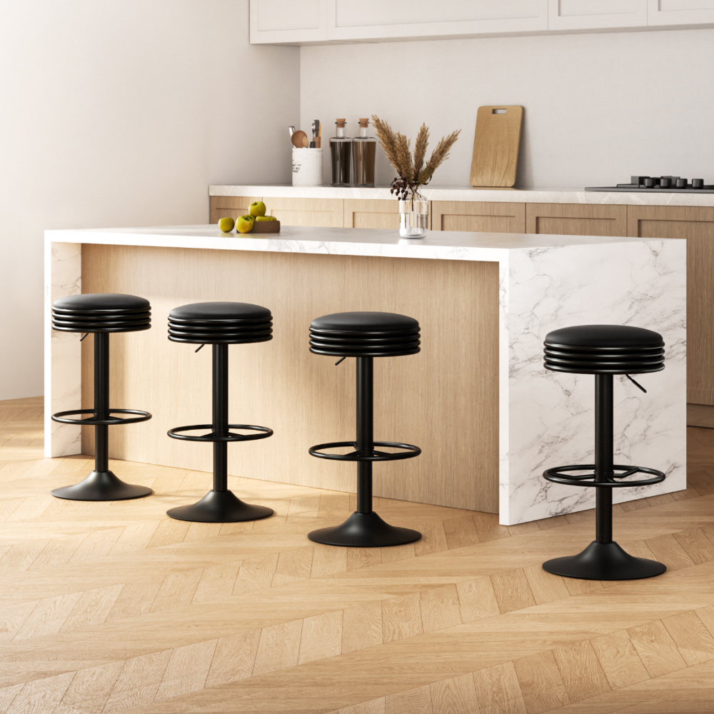 Artiss Set of 4 Padded Gas Lift Leather Bar Stools - Black