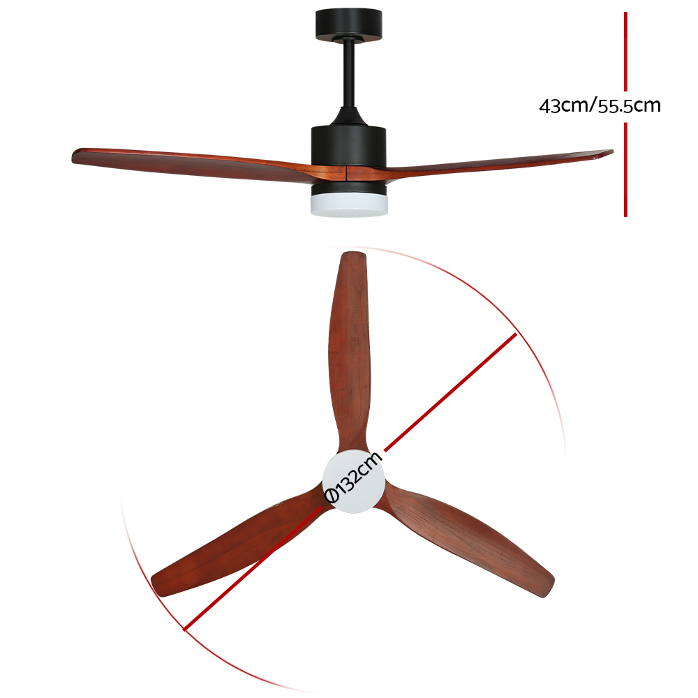 Devanti 52 Inch Dark Wood Ceiling Fan 3 Blades LED Light - Image 3