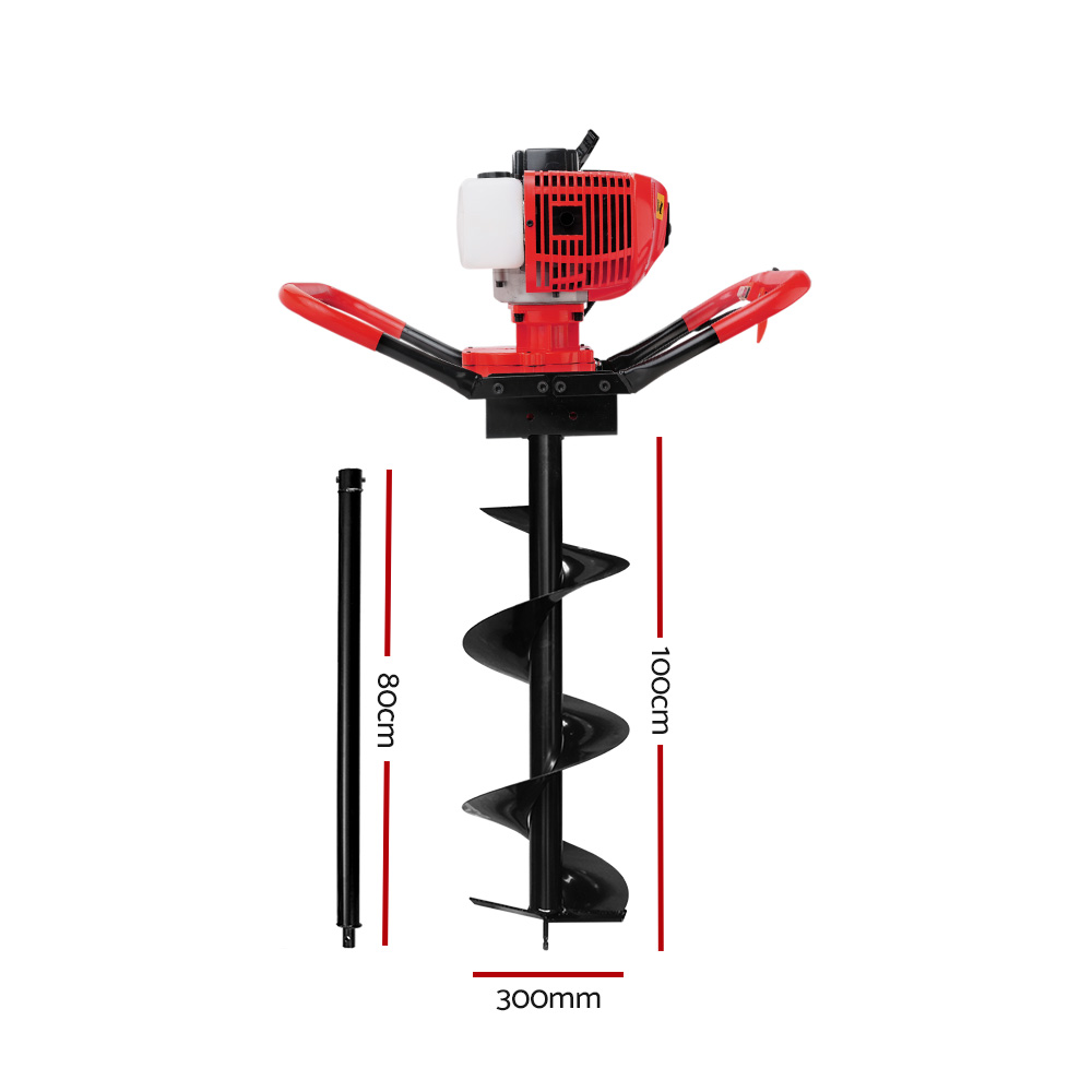 Giantz Post Hole Digger 300mm Petrol Drill Extension Bits Auger - Image 2
